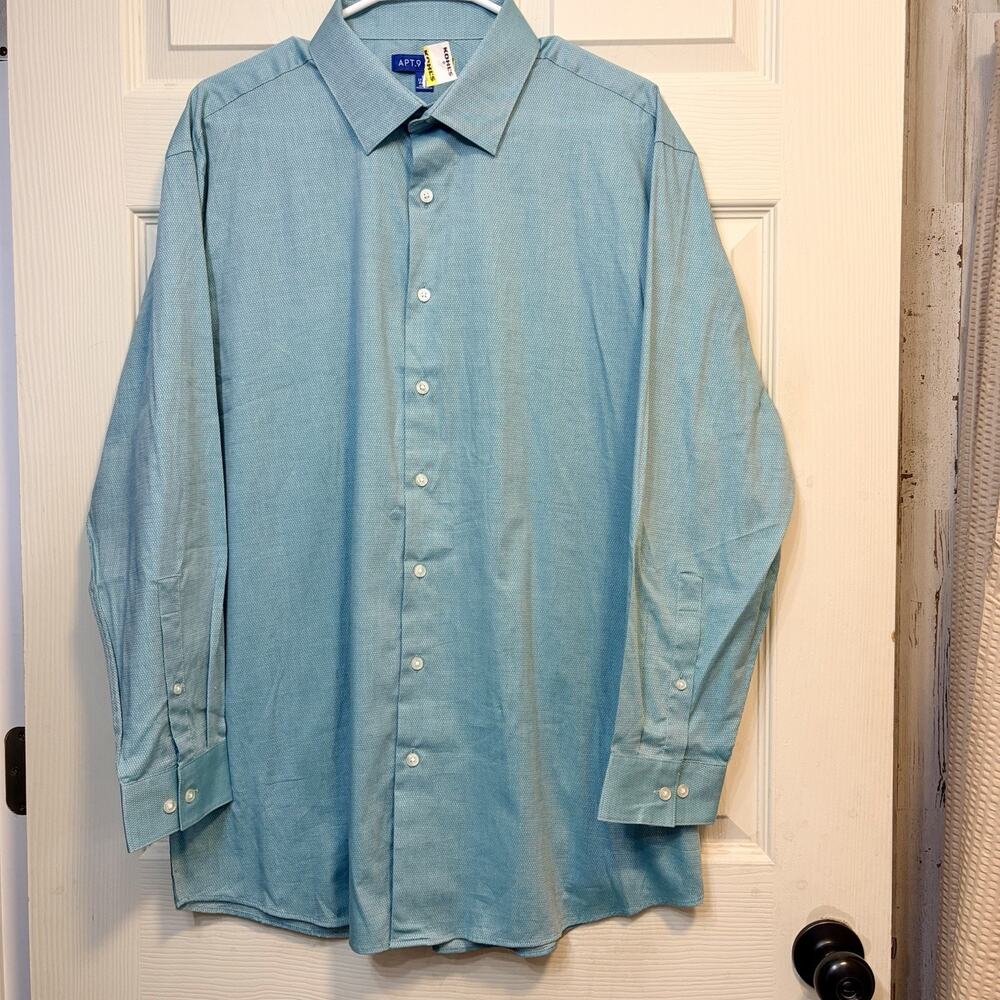 Apt. 9 Men's XL Regular Fit Dress Shirt Blue Micro Pattern Button‎ Front